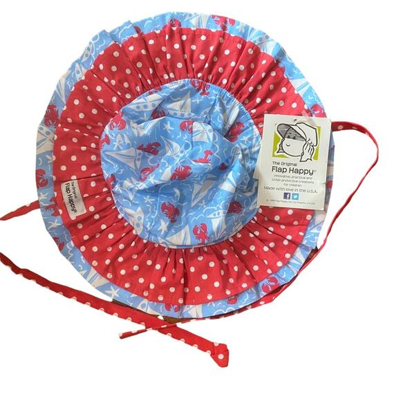 Baby Hat Sun 0-3 mos Flap Happy Infant Upf 50+ SaIlboat lobster Floppy bonnet - Picture 1 of 4